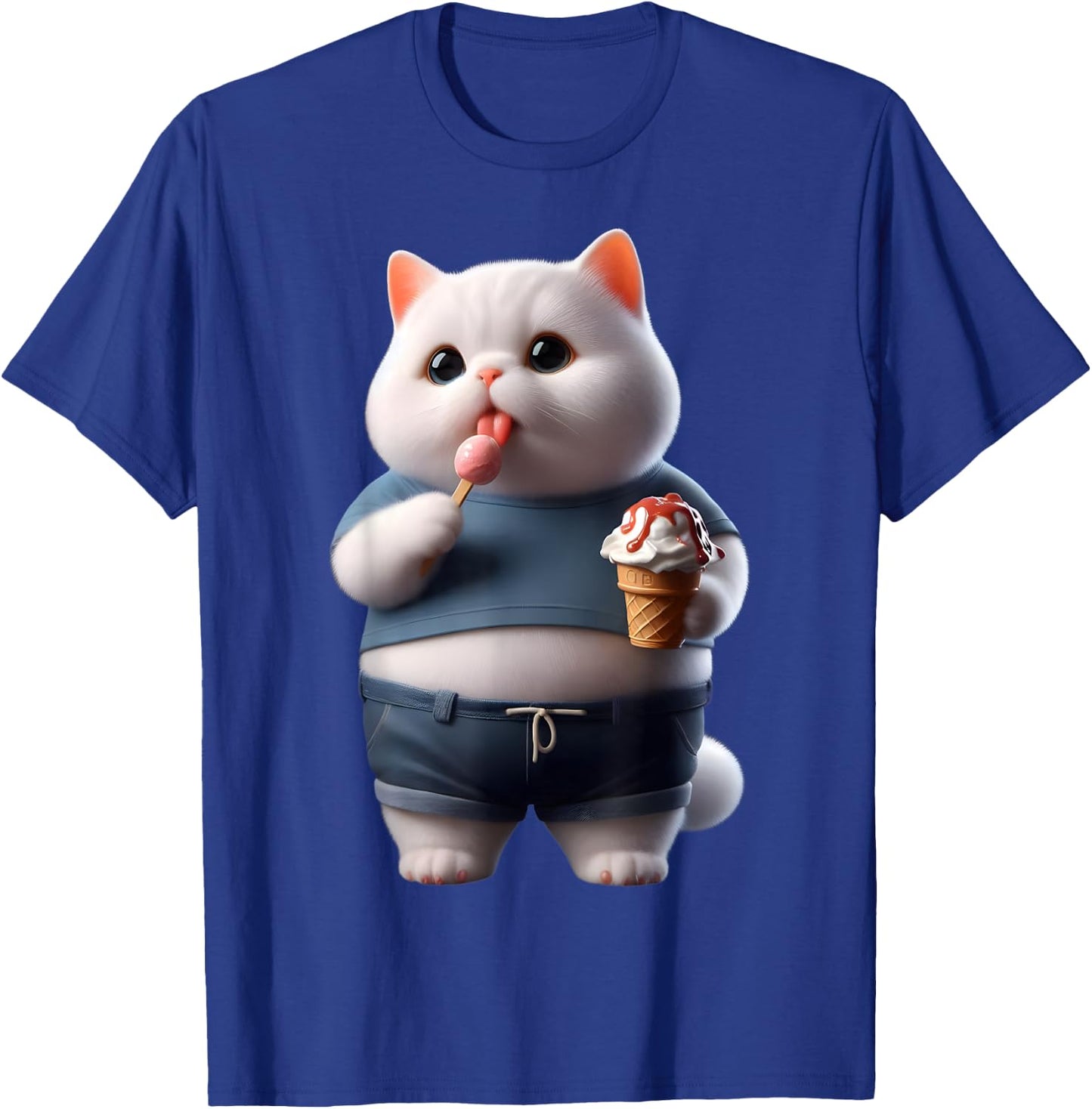 Funny Fat Cat Men Women Kids Ice Cream Fat Kitten Cat Lover T-Shirt - T-Shirt | Royal