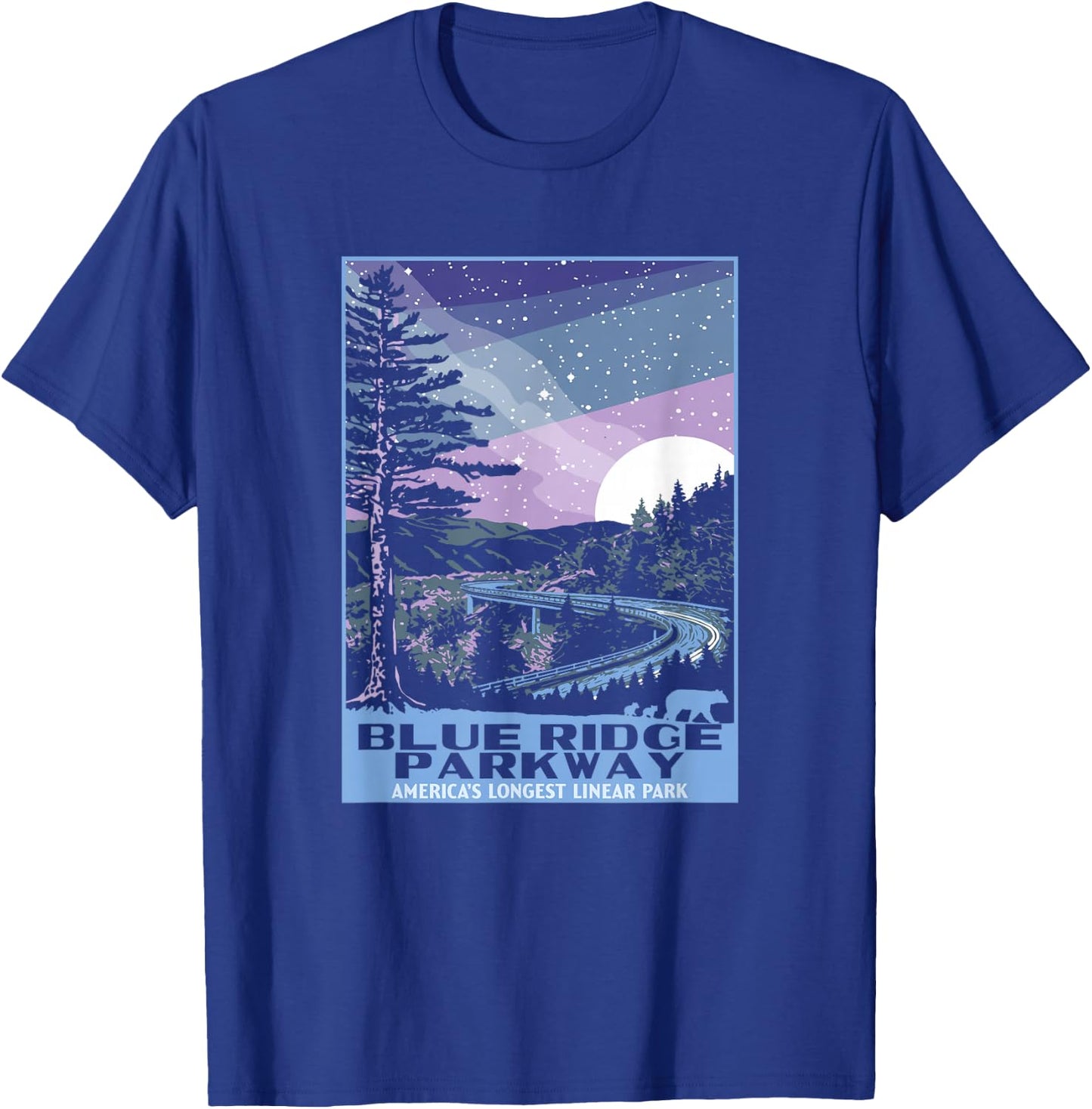 Blue Ridge Parkway at Night WPA Style Vintage Stars & Moon T-Shirt - T-Shirt | Royal