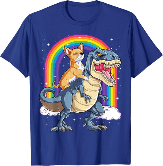 Chihuahua Riding Dinosaur T-rex Gifts Boys Kids Men Rainbow T-Shirt - T-Shirt | Royal