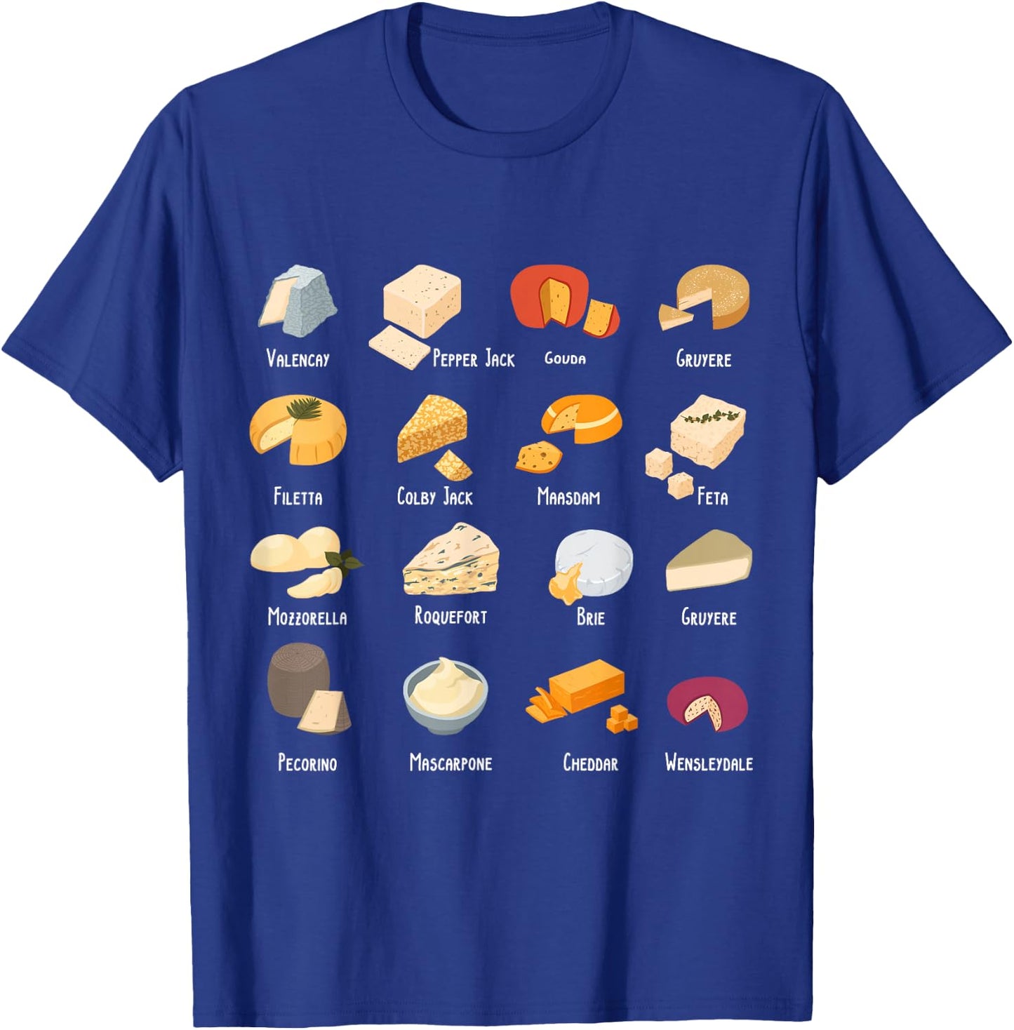 Funny Vintage Cheese Chart for Cheese Lover Cheese T-Shirt - T-Shirt | Royal