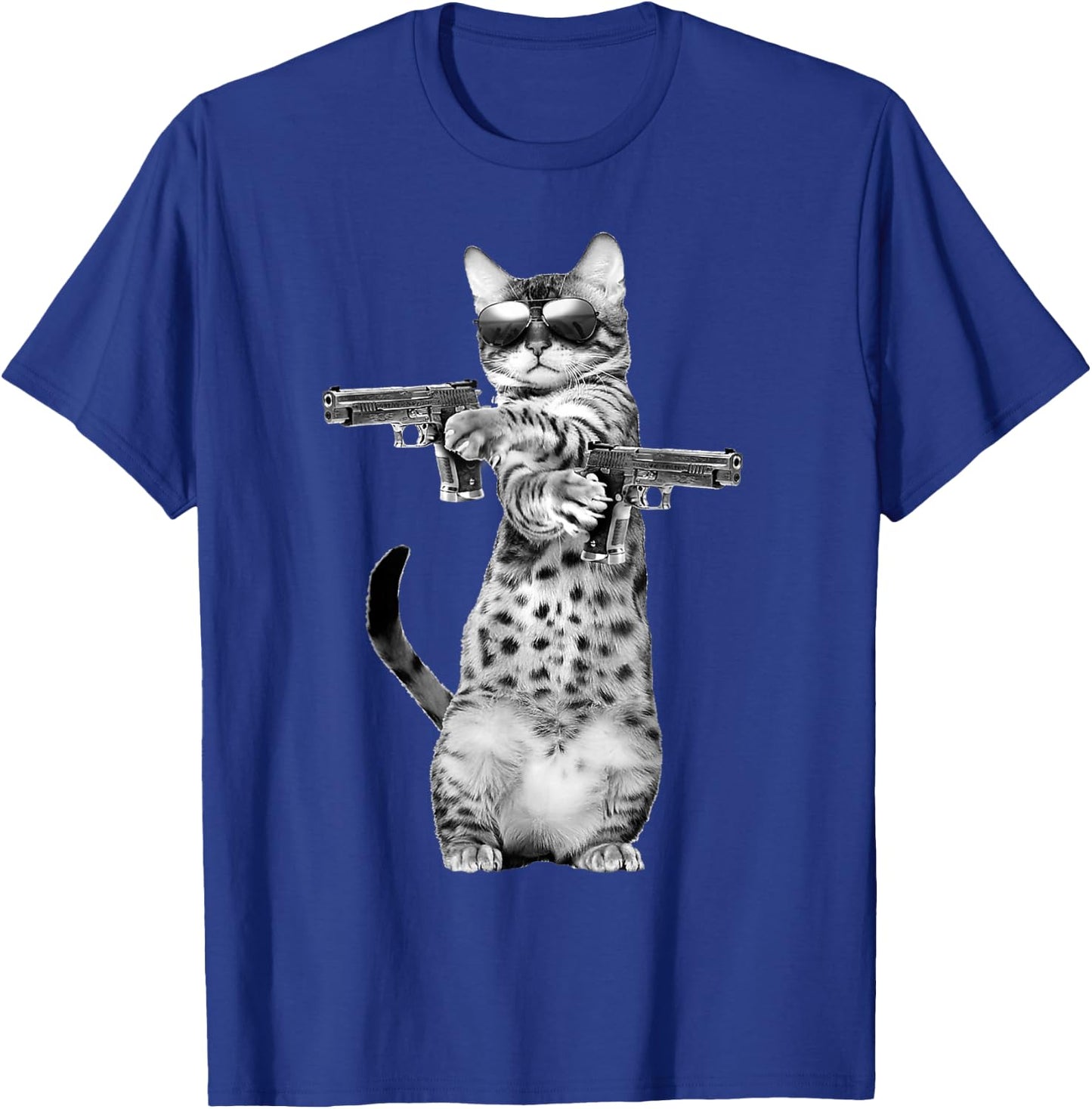 Funny Cat with Guns, Cats Lover T-Shirt - T-Shirt | Royal