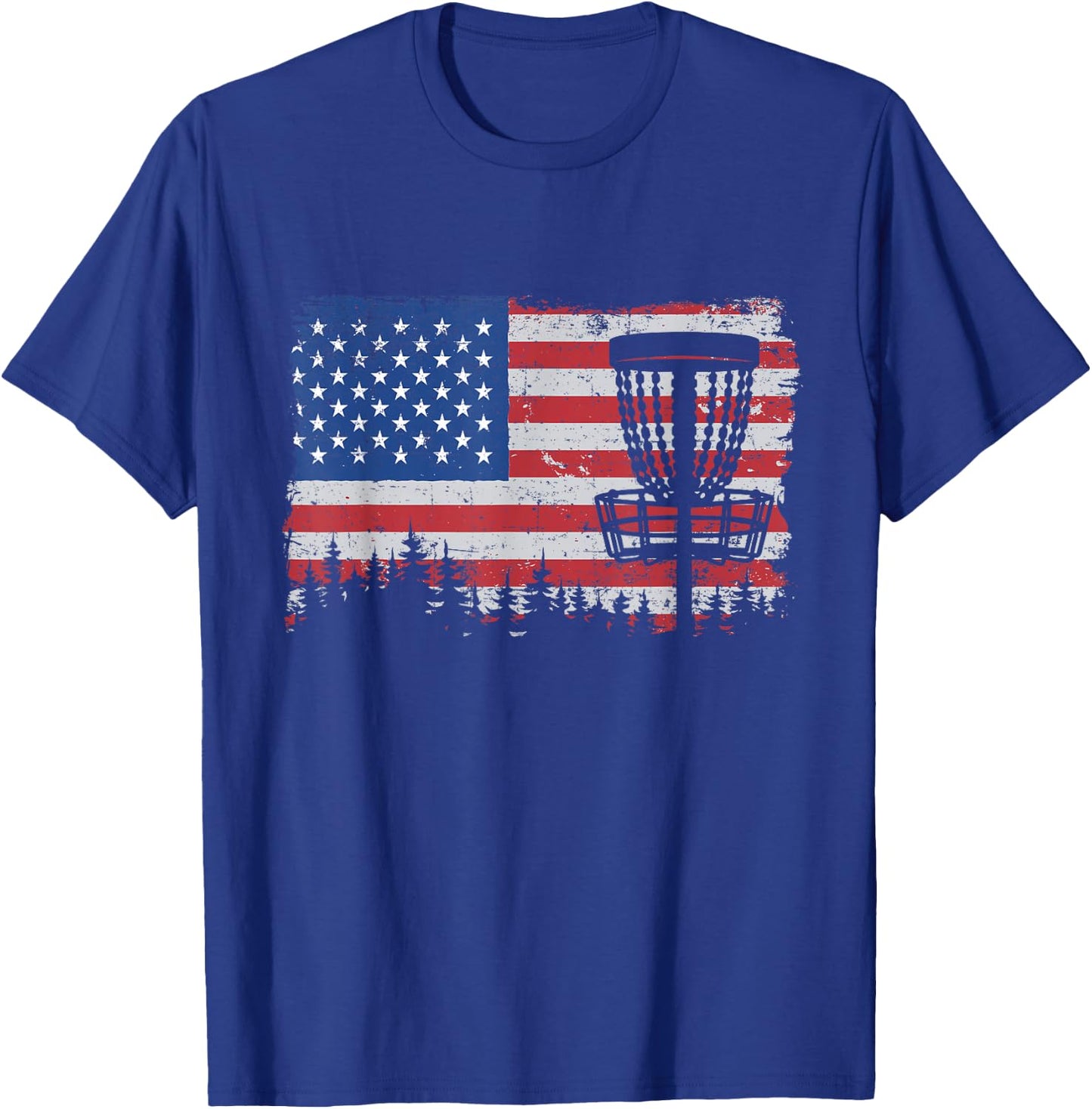 US American Flag Disc Golf Basket Frisbee Vintage Disc Golf T-Shirt - T-Shirt | Royal
