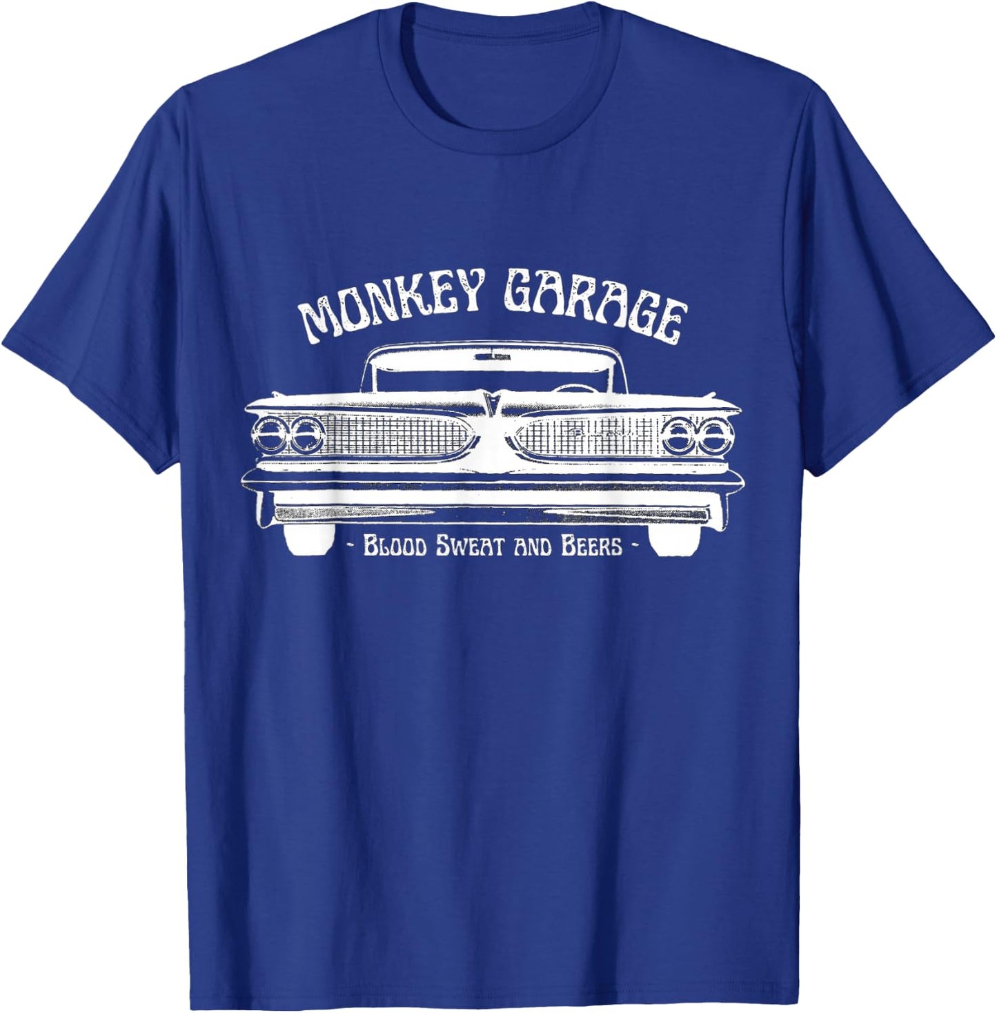 Monkey Garage: Gas Station: Blood Sweat and Beers T-Shirt - T-Shirt | Royal
