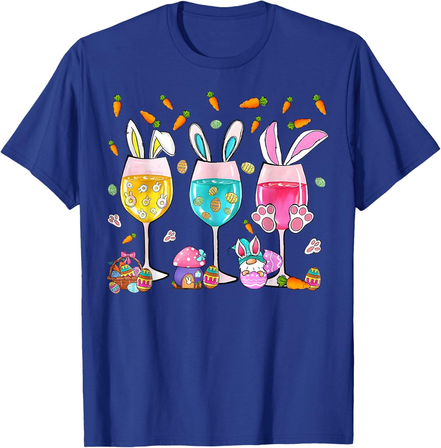 Funny Wine Glasses Bunny with Egg Basket Spring Easter Women T-Shirt - T-Shirt | Royal