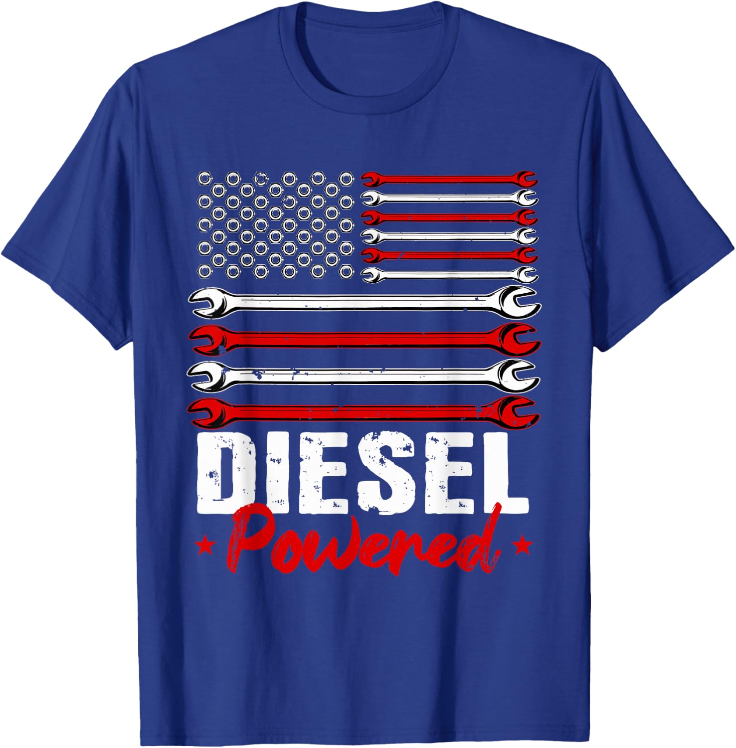 Diesel Mechanic Gifts Powered Patriotic American Flag T-Shirt - T-Shirt | Royal