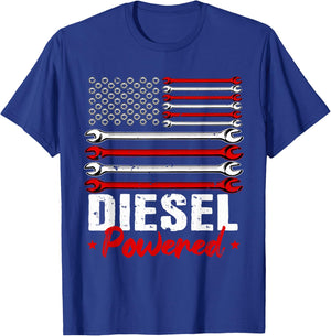Diesel Mechanic Gifts Powered Patriotic American Flag T-Shirt - T-Shirt | Royal