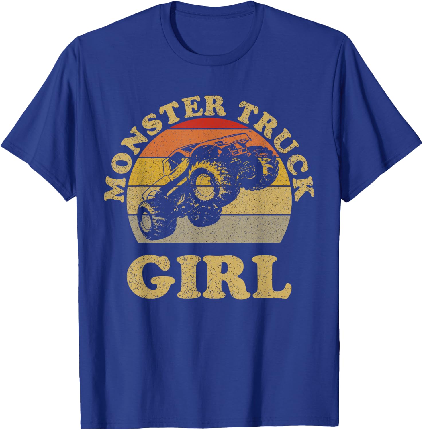 Monster Truck Girl Shirt Retro Vintage Sunset Design Girls T-Shirt - T-Shirt | Royal