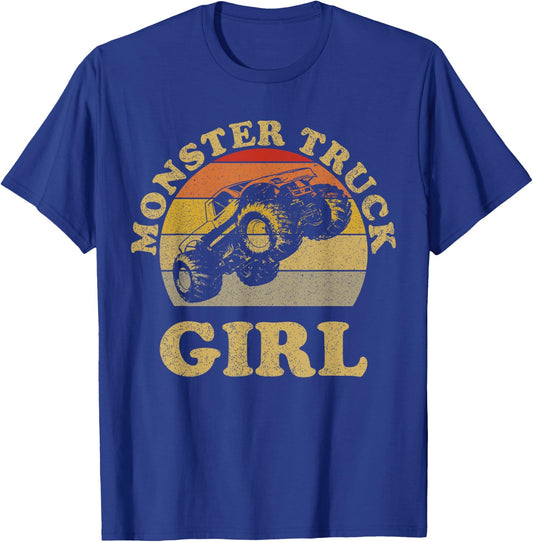 Monster Truck Girl Shirt Retro Vintage Sunset Design Girls T-Shirt - T-Shirt | Royal