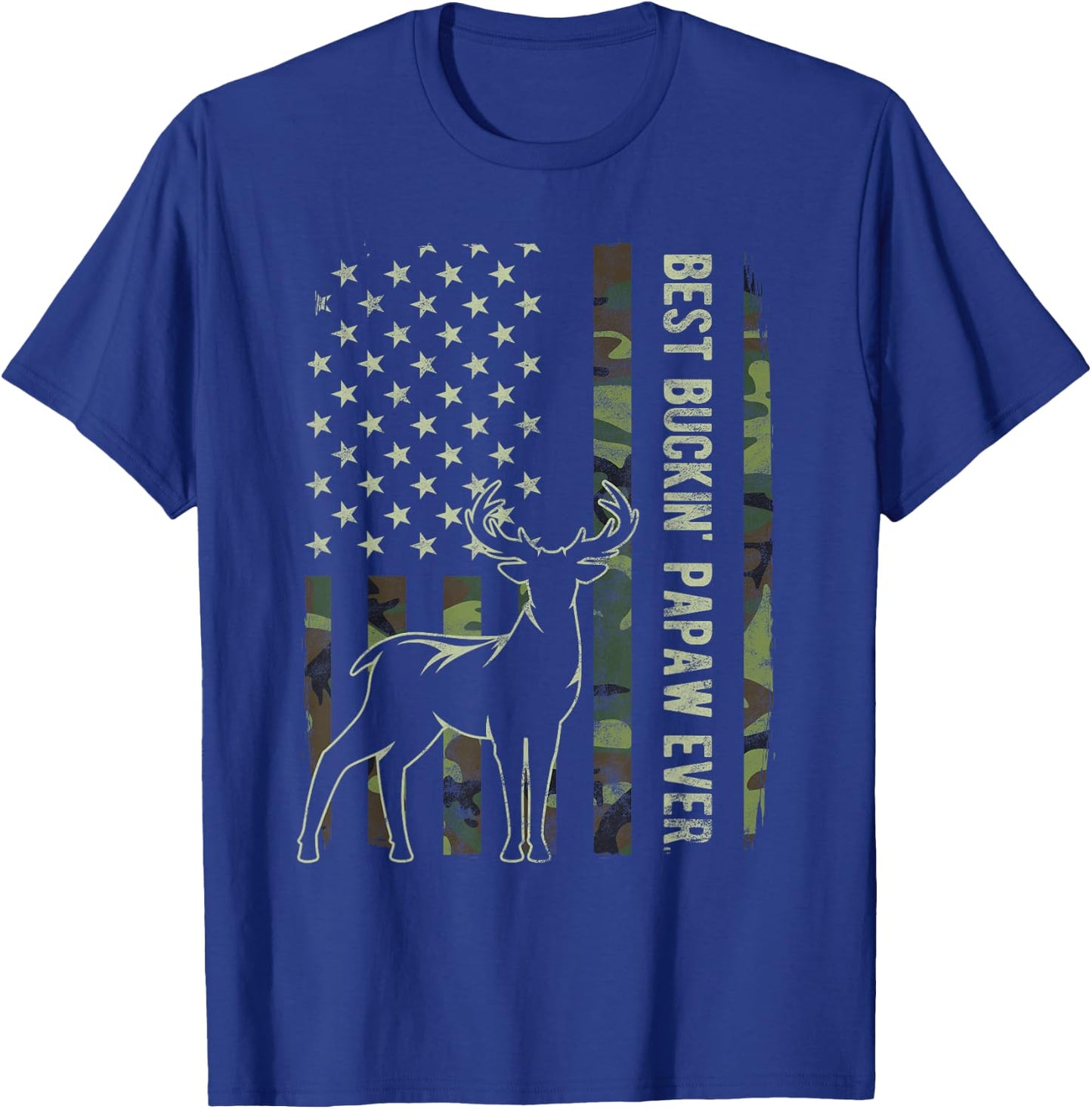 Best Buckin' Papaw Camo American Flag Deer Hunting Gift T-Shirt - T-Shirt | Royal