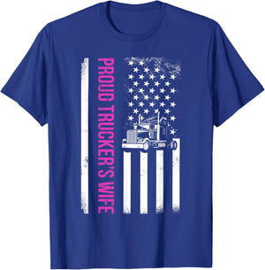Proud Truckers Wife Semi-trailer American Flag Trucker T-Shirt - T-Shirt | Royal