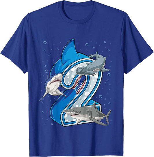 Kids 2nd Birthday Boys Shark 2 years Old Ocean Shark B-day T-Shirt - T-Shirt | Royal