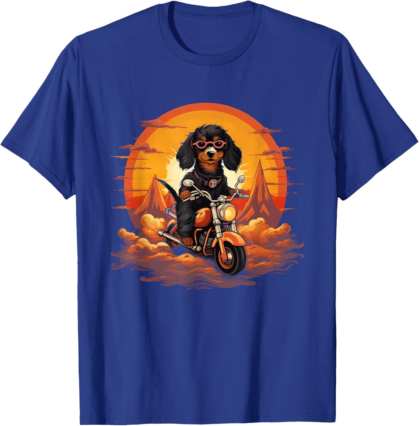 Biker Doxie Dog Riding Motorcycle T-Shirt - T-Shirt | Royal