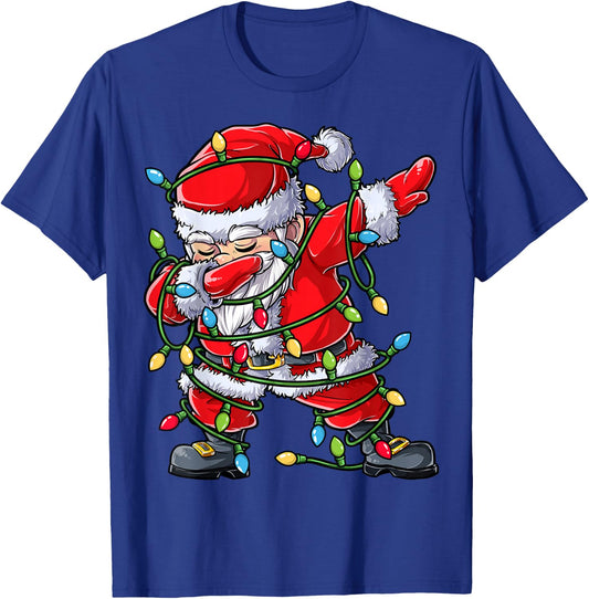 Dabbing Santa Christmas Tree Lights Xmas Gifts Boys Kids Dab Short Sleeve Black T-Shirt - T-Shirt | Royal