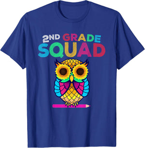 2nd Grade Squad Sunflower Owl Second Grade Teacher Men Women Kids T-Shirt - T-Shirt | Royal