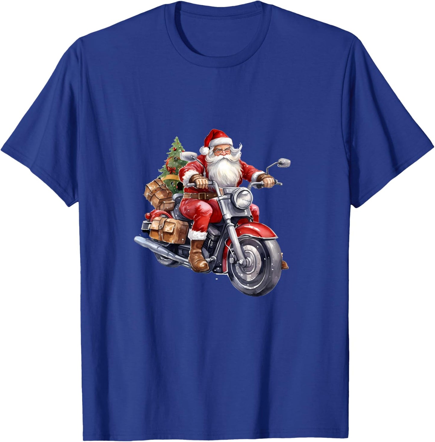 Biker Santa Claus On Motorcycle Funny Christmas Biking T-Shirt - T-Shirt | Royal