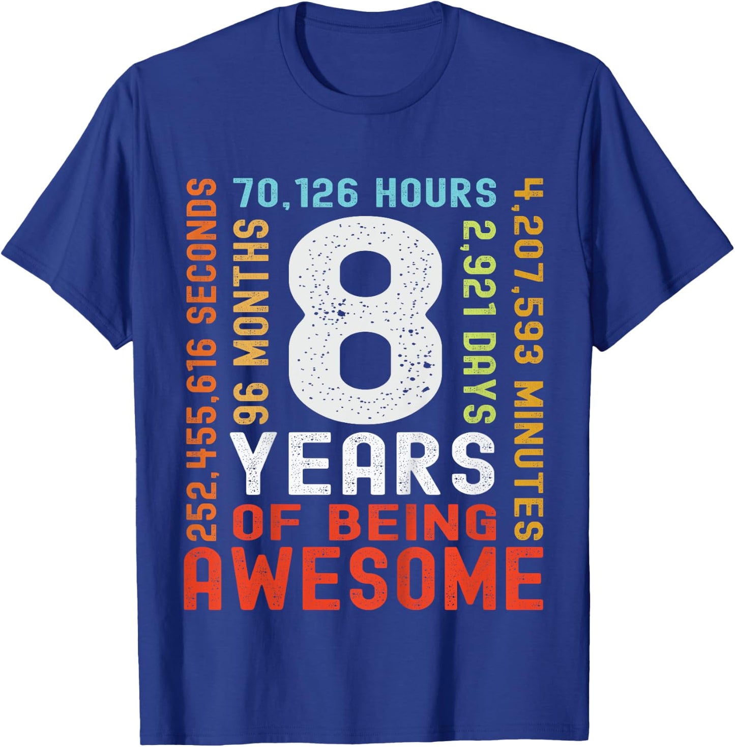 Kids 8th Birthday 8 Years Old Vintage Retro 96 Months Boy Girl T-Shirt - T-Shirt | Royal