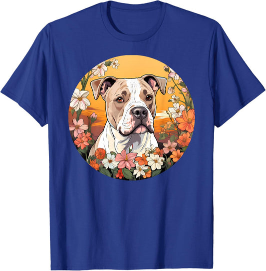 Cute American Bulldog Mountain Flower Meadow Dog Mom Women Kids T-Shirt - T-Shirt | Royal