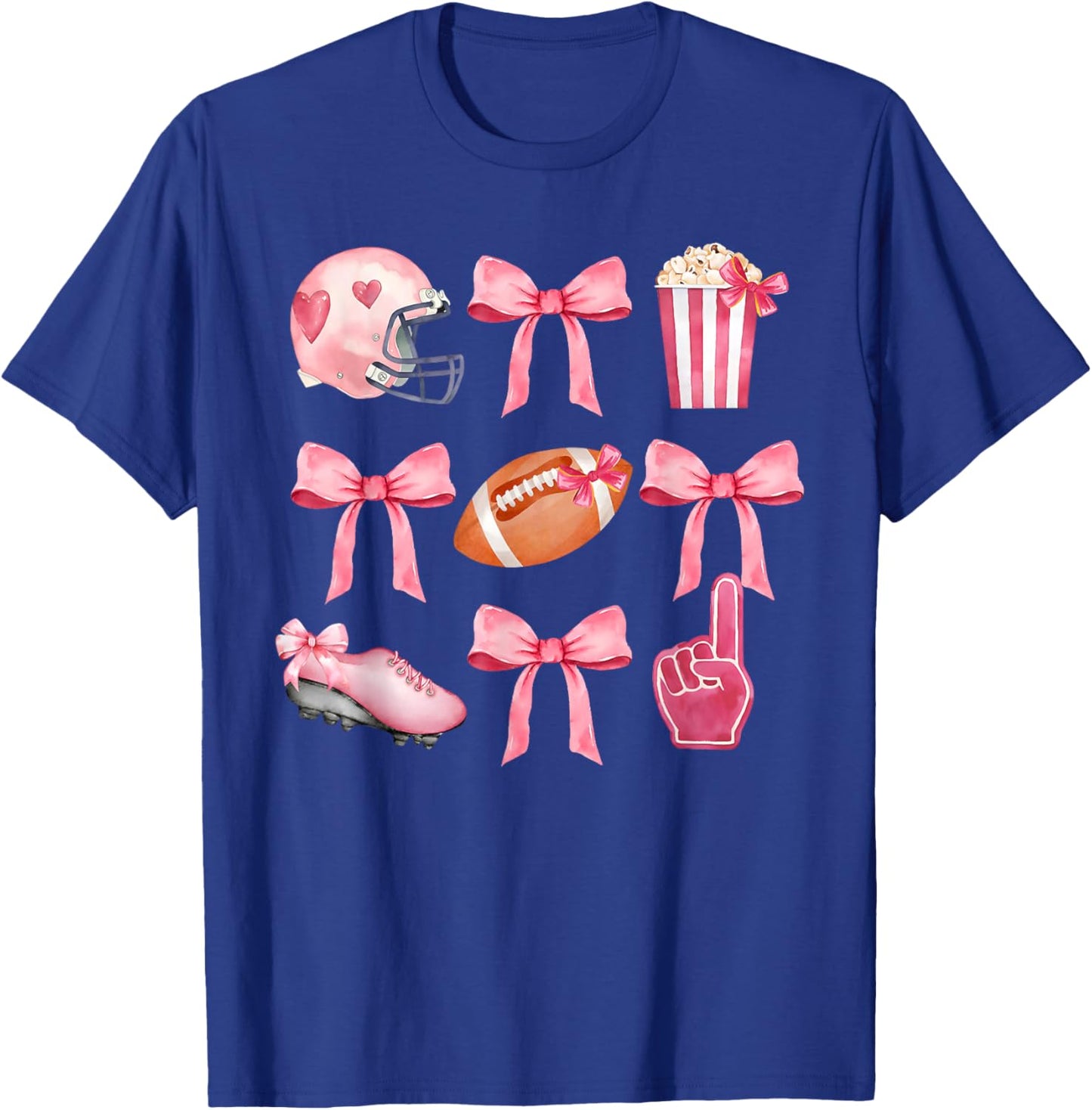 Coquette Bow Football Player American Football Season Funny T-Shirt - T-Shirt | Royal