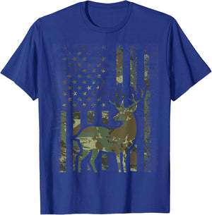 Camo American Flag Buck Hunting Gift Deer Hunter T-Shirt - T-Shirt | Royal
