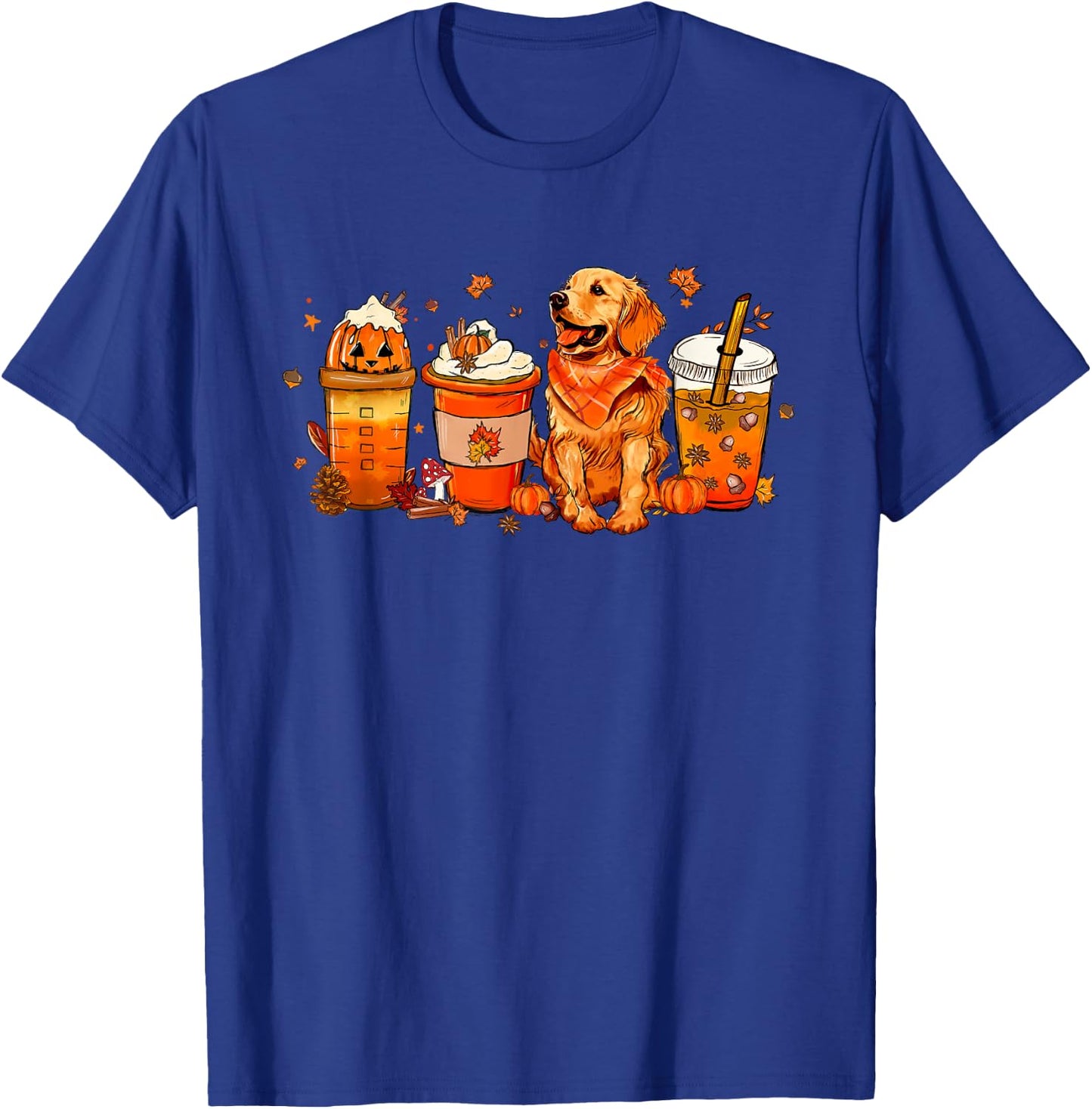 Golden Retriever Pumpkin Coffee Latte Autumn Fall T-Shirt - T-Shirt | Royal
