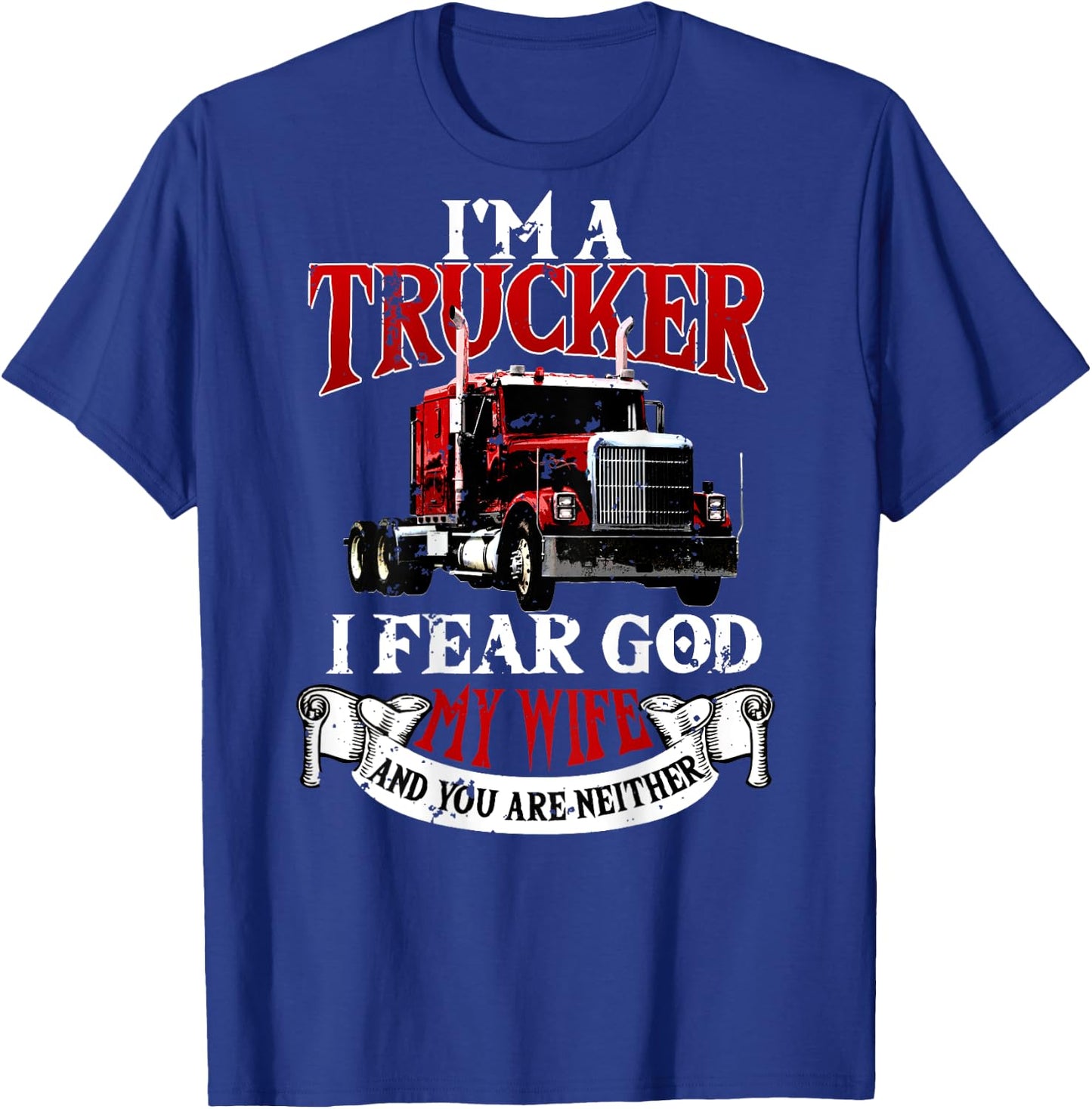 Trucker Gifts Tractor Trailer 18 Wheeler Design On Back T-Shirt - T-Shirt | Royal