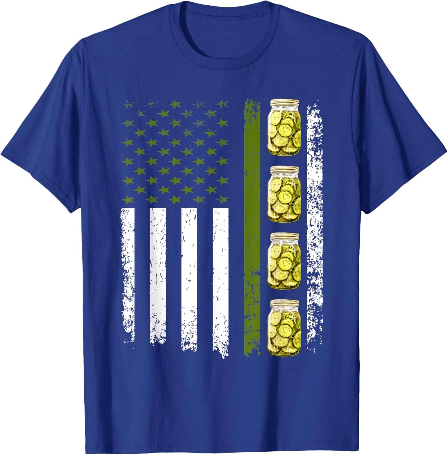 Funny Pickle Cucumber US American Flag Jar Of Sliced Pickles Men T-Shirt - T-Shirt | Royal