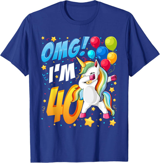 OMG! I'm 40 - Unicorn Dab Shirt for 40th Birthday Women Men T-Shirt - T-Shirt | Royal