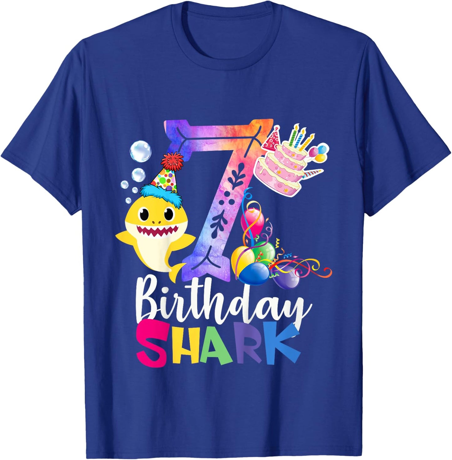 Best 7th Birthday Gift - 7th Birthday Shark Baby Cute T-Shirt - T-Shirt | Royal