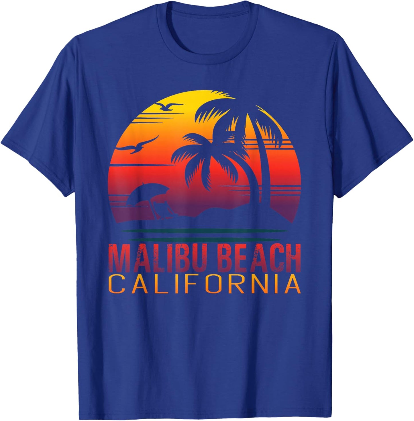 Retro Sunset Malibu Beach California Summer Vacation Gift T-Shirt - T-Shirt | Royal