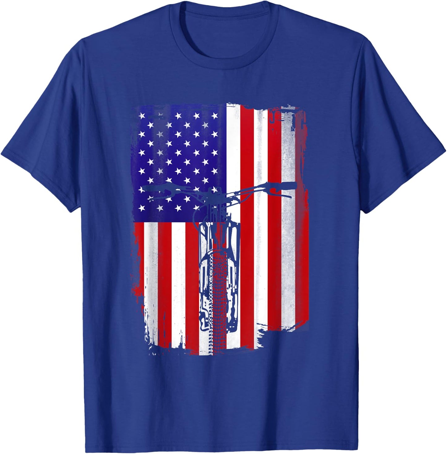 Mountain Biking American Flag Cycling USA Flag Mountain Bike Women Men T-Shirt - T-Shirt | Royal
