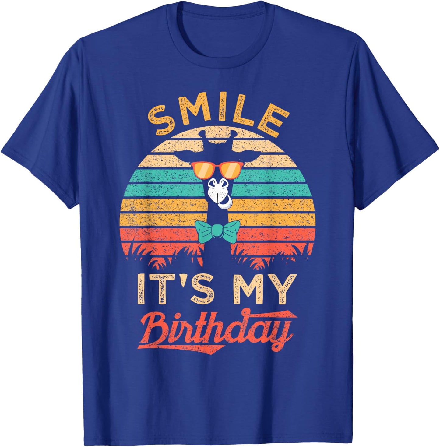 Smile It's My Birthday Funny Giraffe Glasses And Bow Tie T-Shirt - T-Shirt | Royal