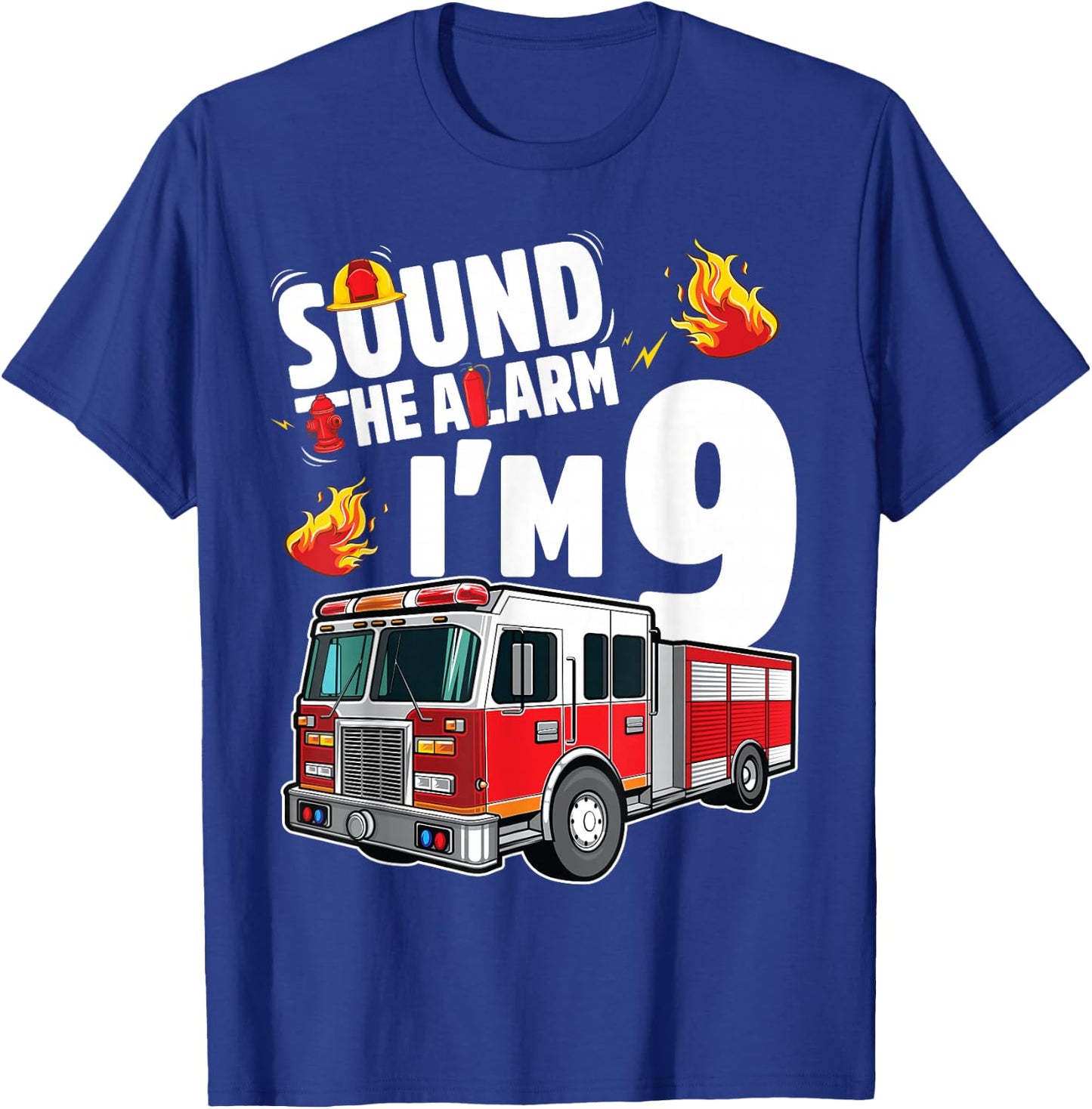 Fire Truck 9th Birthday Boy Firefighter 9 Year Old T-Shirt - T-Shirt | Royal