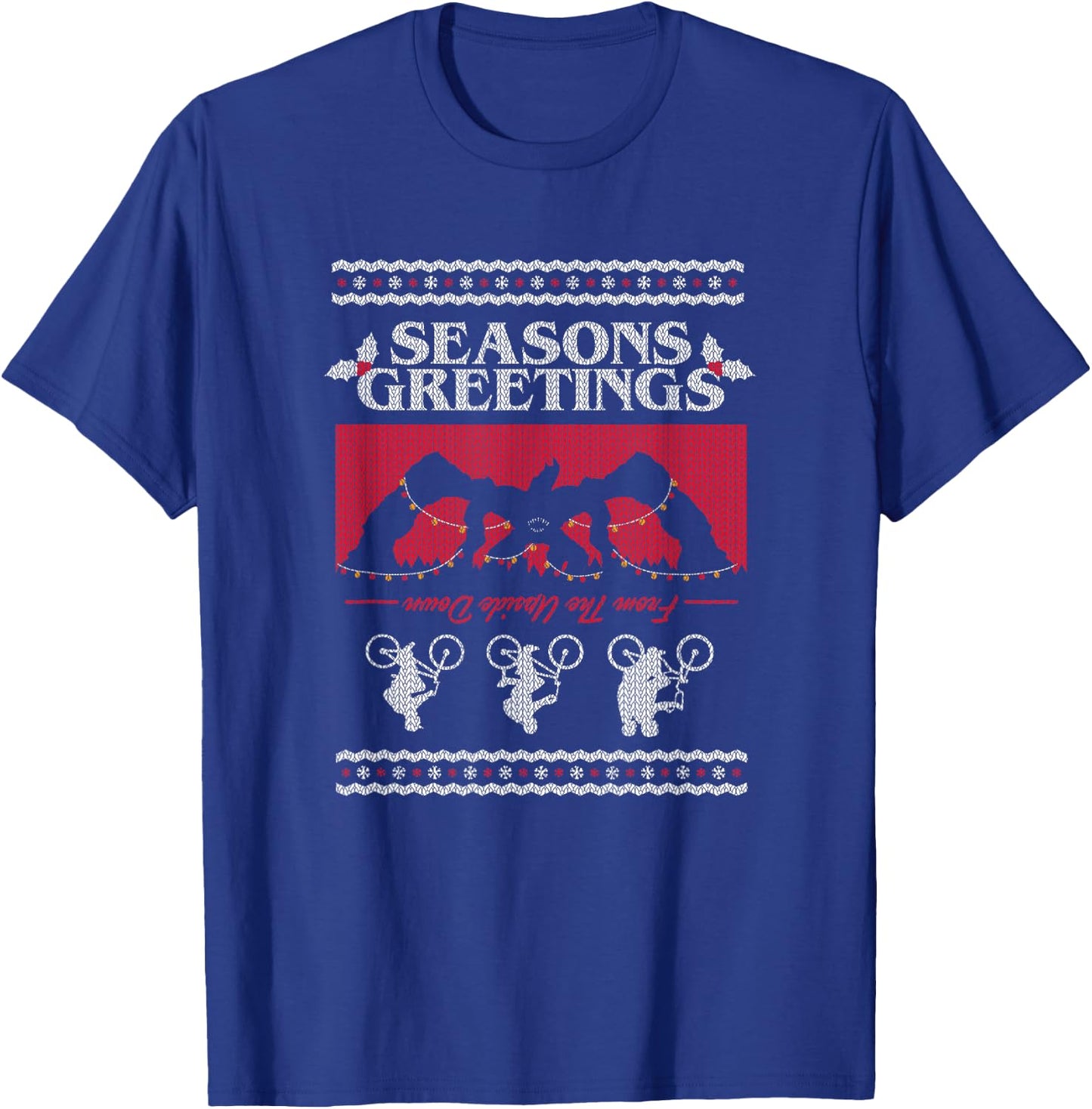 Stranger Things Christmas Seasons Greetings From Upside Down T-Shirt - T-Shirt | Royal