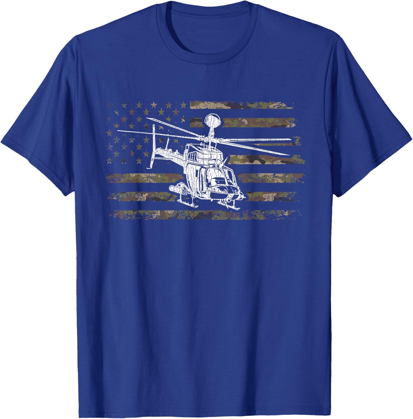 OH-58D Kiowa Warrior Helicopter Pilot Veteran Camo USA Flag T-Shirt - T-Shirt | Royal