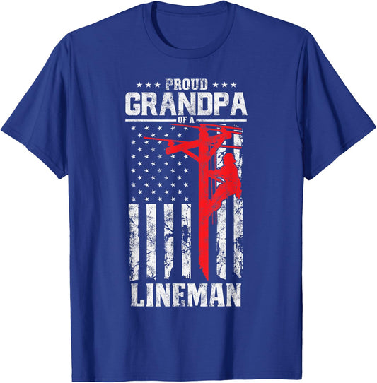 Proud Grandpa of a Lineman Support Red Line American Flag T-Shirt - T-Shirt | Royal