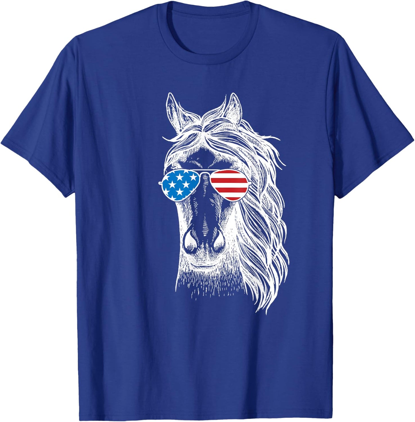 Funny Horse Patriotic USA Flag Aviator Sun Glasses Design Women Kids Men T-Shirt - T-Shirt | Royal