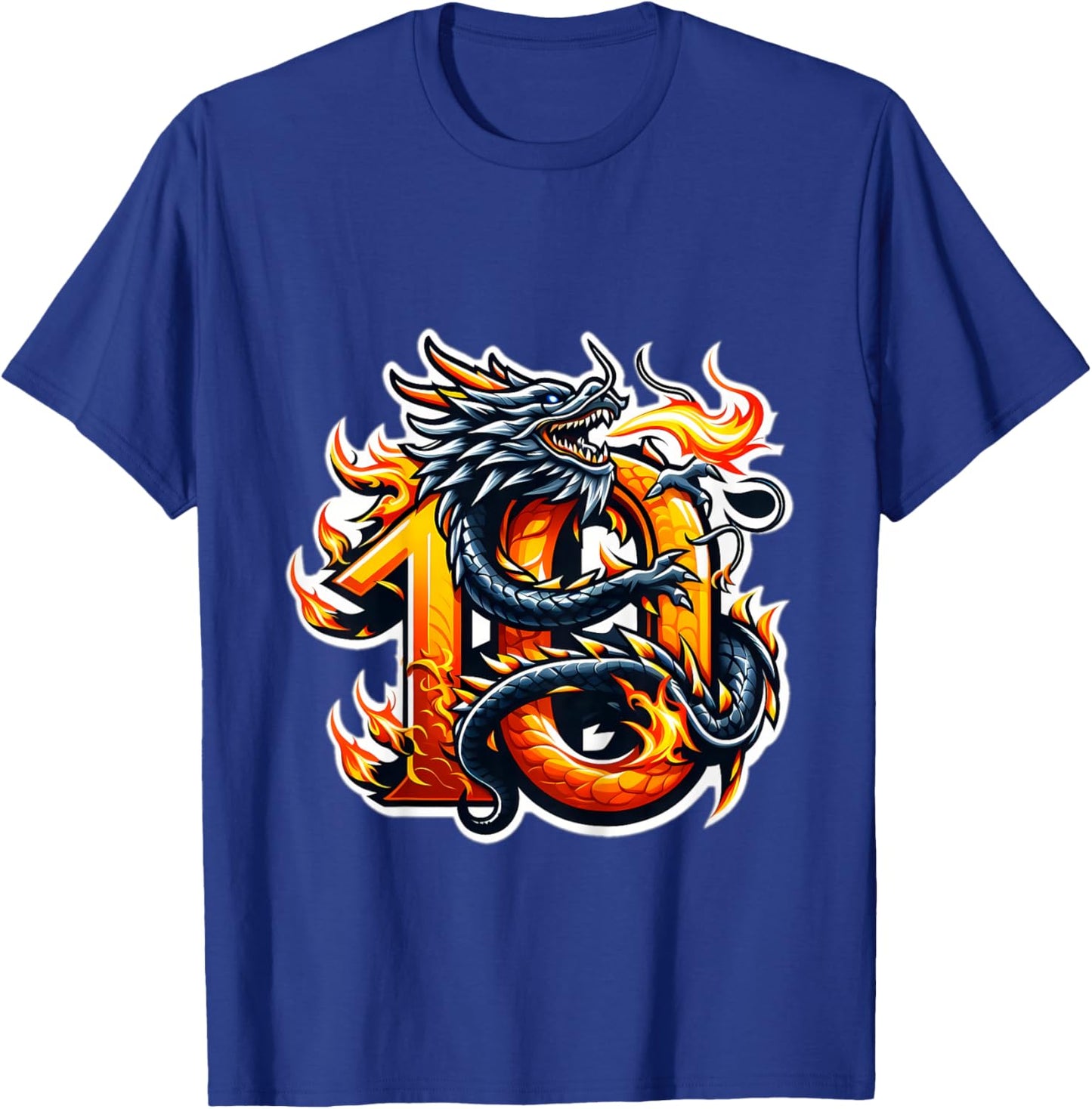 Turning 10 Years Old Dragon Birthday Party 10th Boy, Girl T-Shirt - T-Shirt | Royal