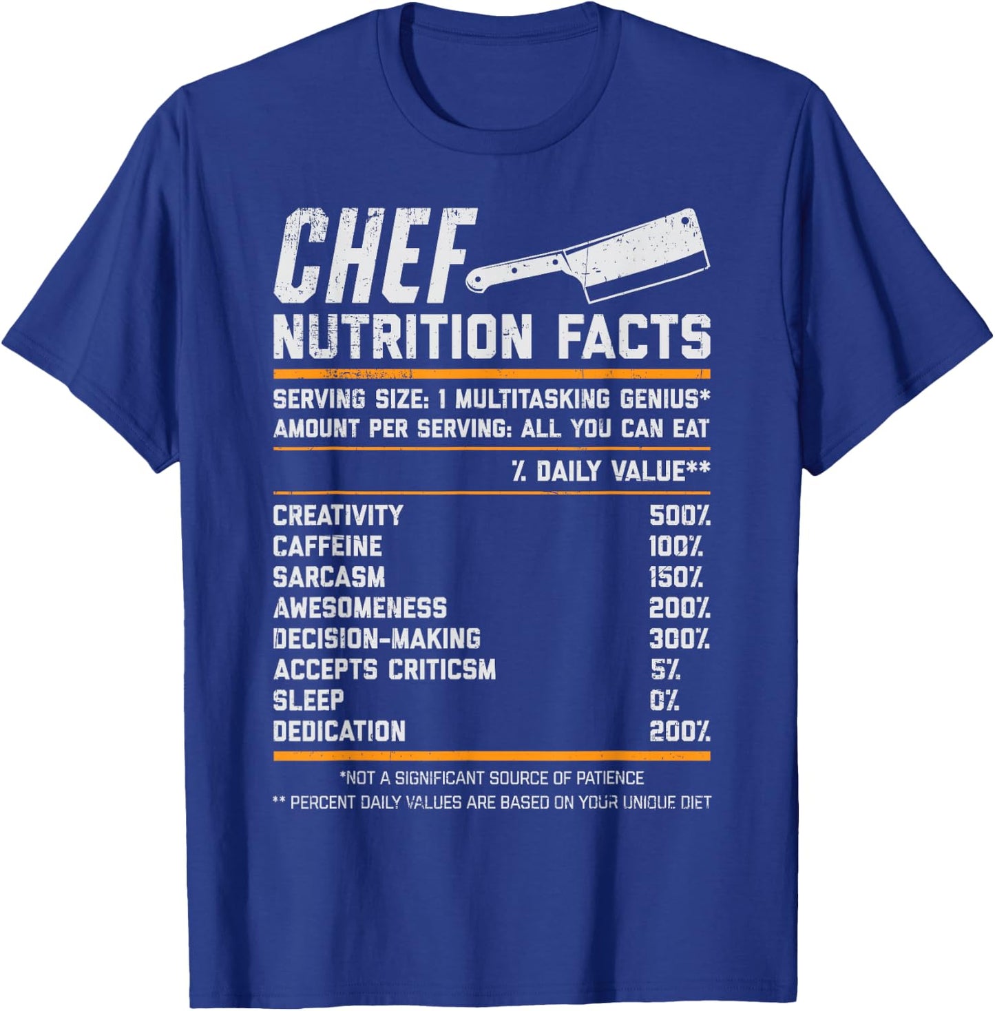 Chef Nutrition Facts Funny Cook Men Women Vintage Cooking T-Shirt - T-Shirt | Royal