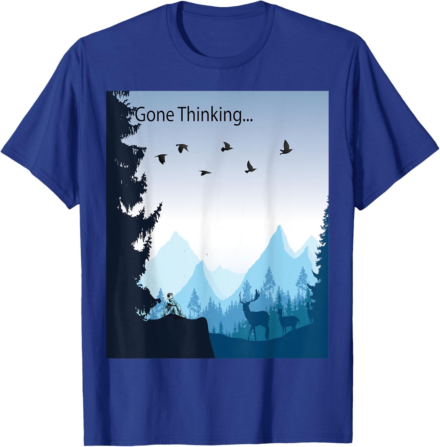 Gone Thinking... nature scene with deer T-Shirt - T-Shirt | Royal