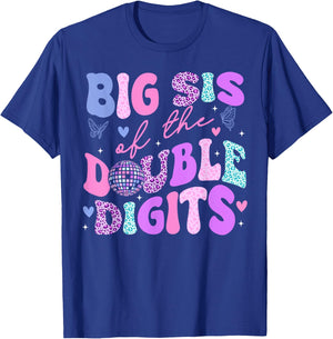 Big Sis Of The Double Digits Daughter Groovy Mom Retro Theme T-Shirt - T-Shirt | Royal