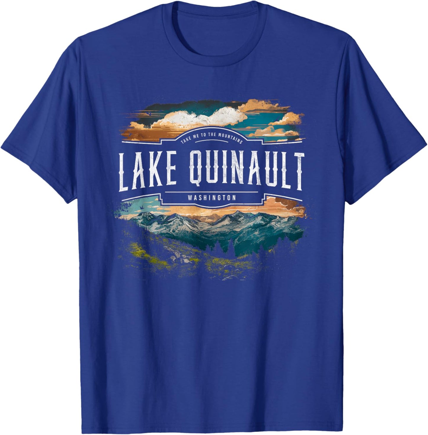 Lake Quinault Mountains Washington Hiking Outdoors Vintage T-Shirt - T-Shirt | Royal