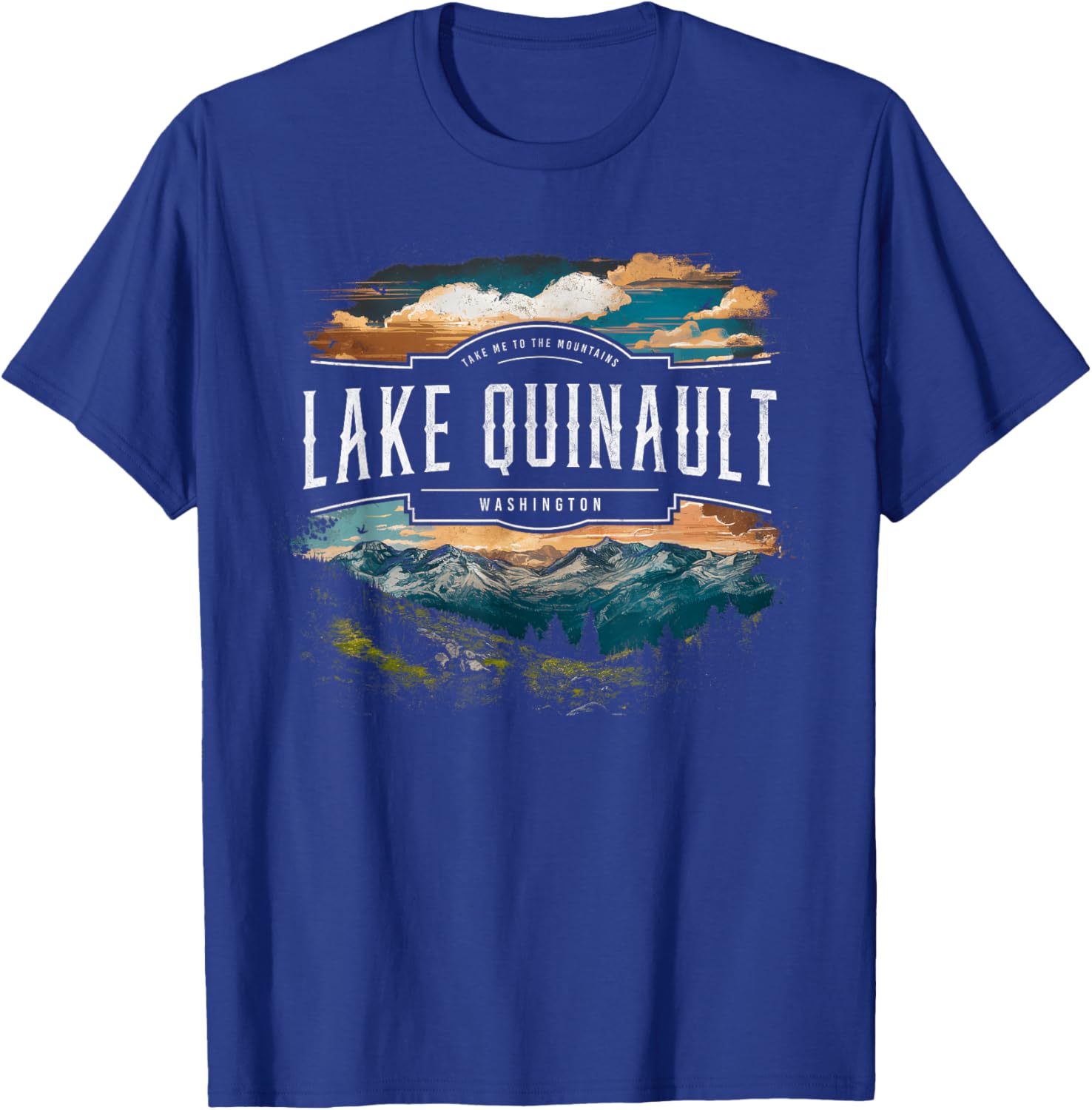 Lake Quinault Mountains Washington Hiking Outdoors Vintage T-Shirt - T-Shirt | Royal