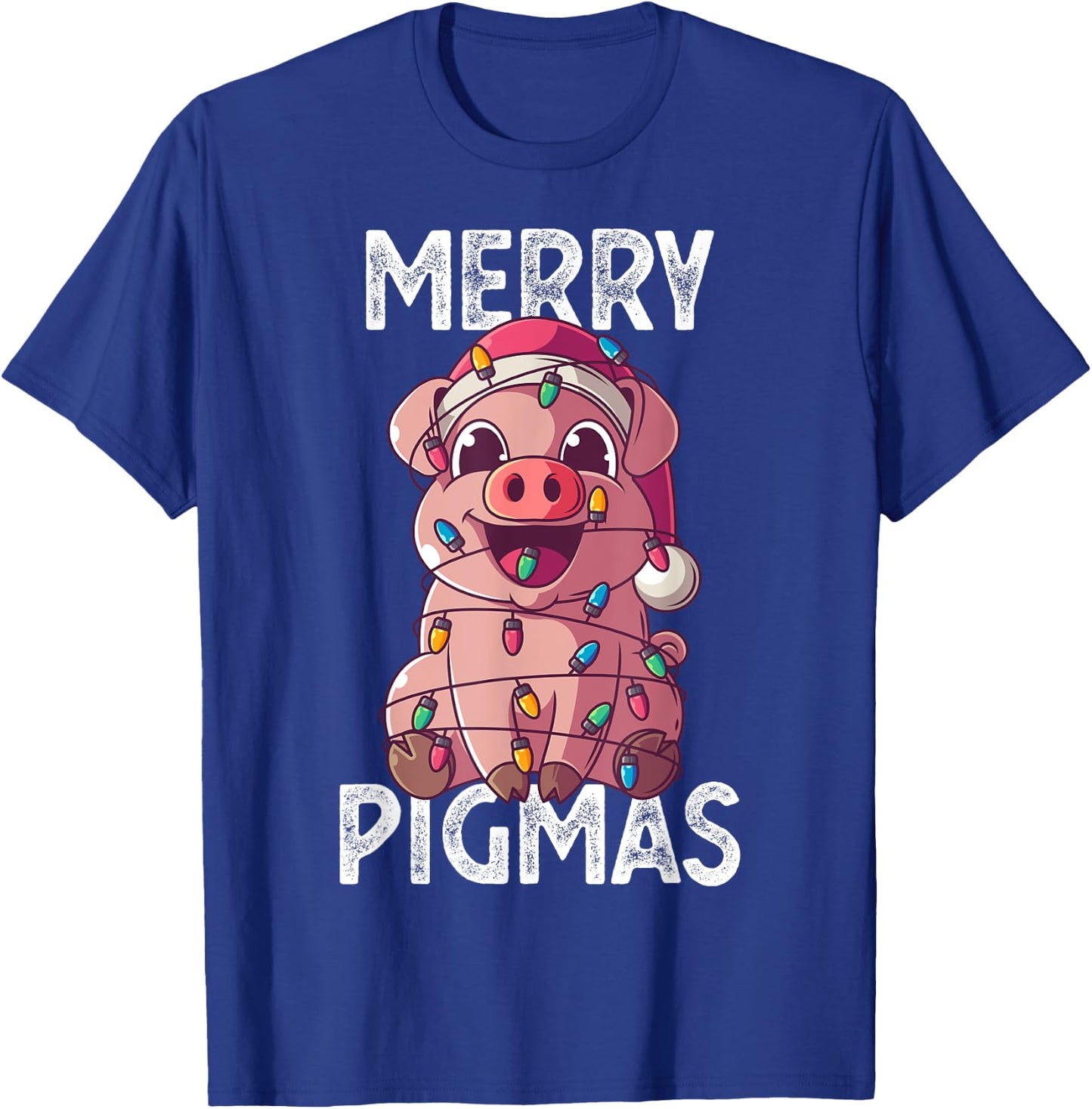 Merry Pigmas Pig Christmas Santa Pig Xmas Lights Farmer Gift T-Shirt - T-Shirt | Royal