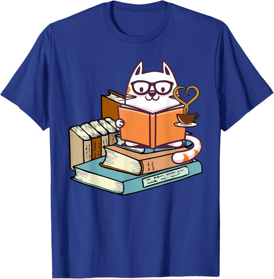 Kittens Cats Tea And Read Books Cat Lover Reading Gifts Girl T-Shirt - T-Shirt | Royal