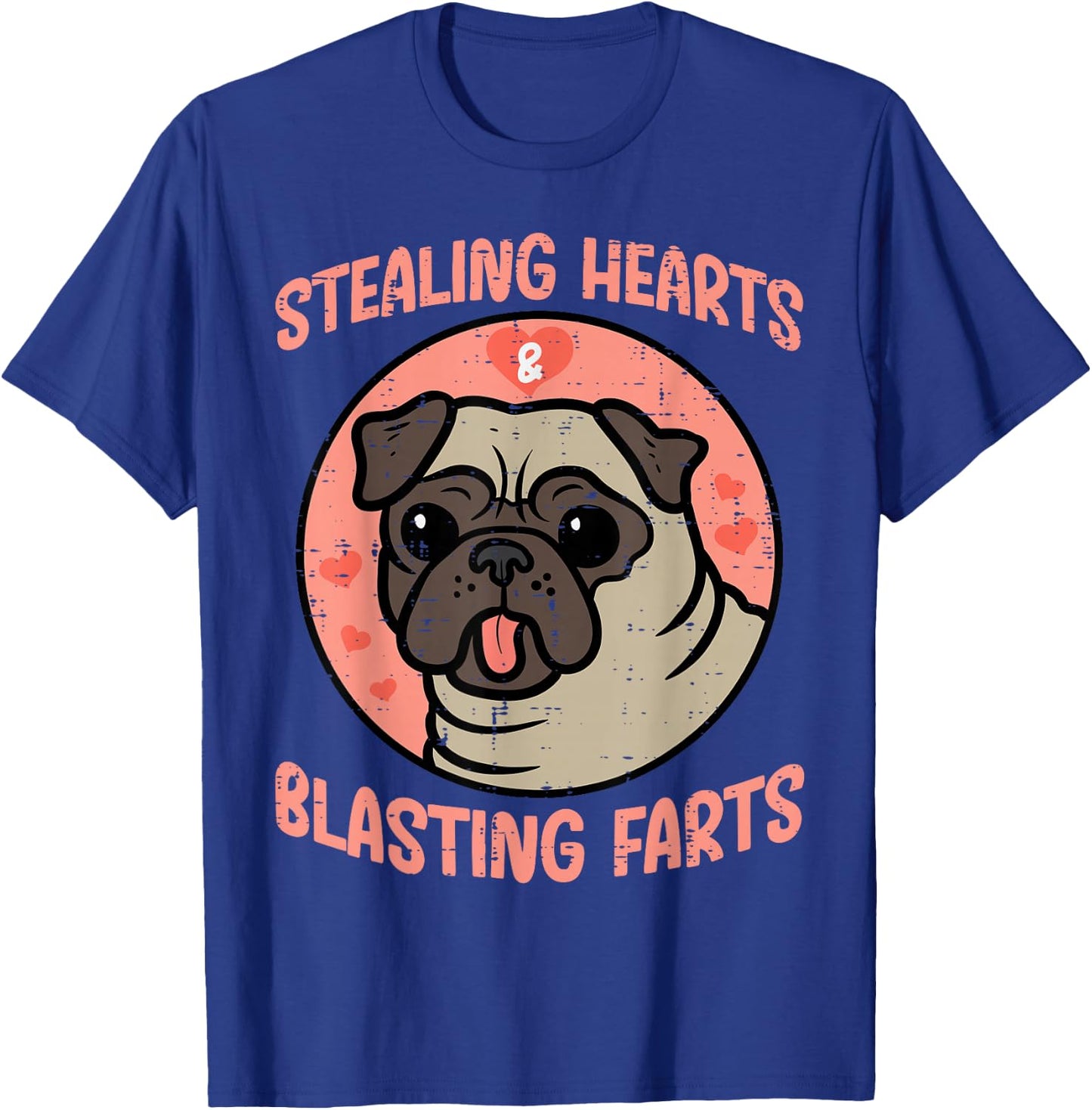 Valentines Day Pug Stealing Hearts Farts Dog Men Women Kids T-Shirt - T-Shirt | Royal