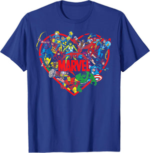 Marvel Valentine's Day Group Shot Heart Mashup T-Shirt - T-Shirt | Royal