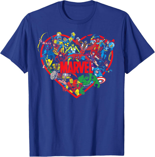 Marvel Valentine's Day Group Shot Heart Mashup T-Shirt - T-Shirt | Royal