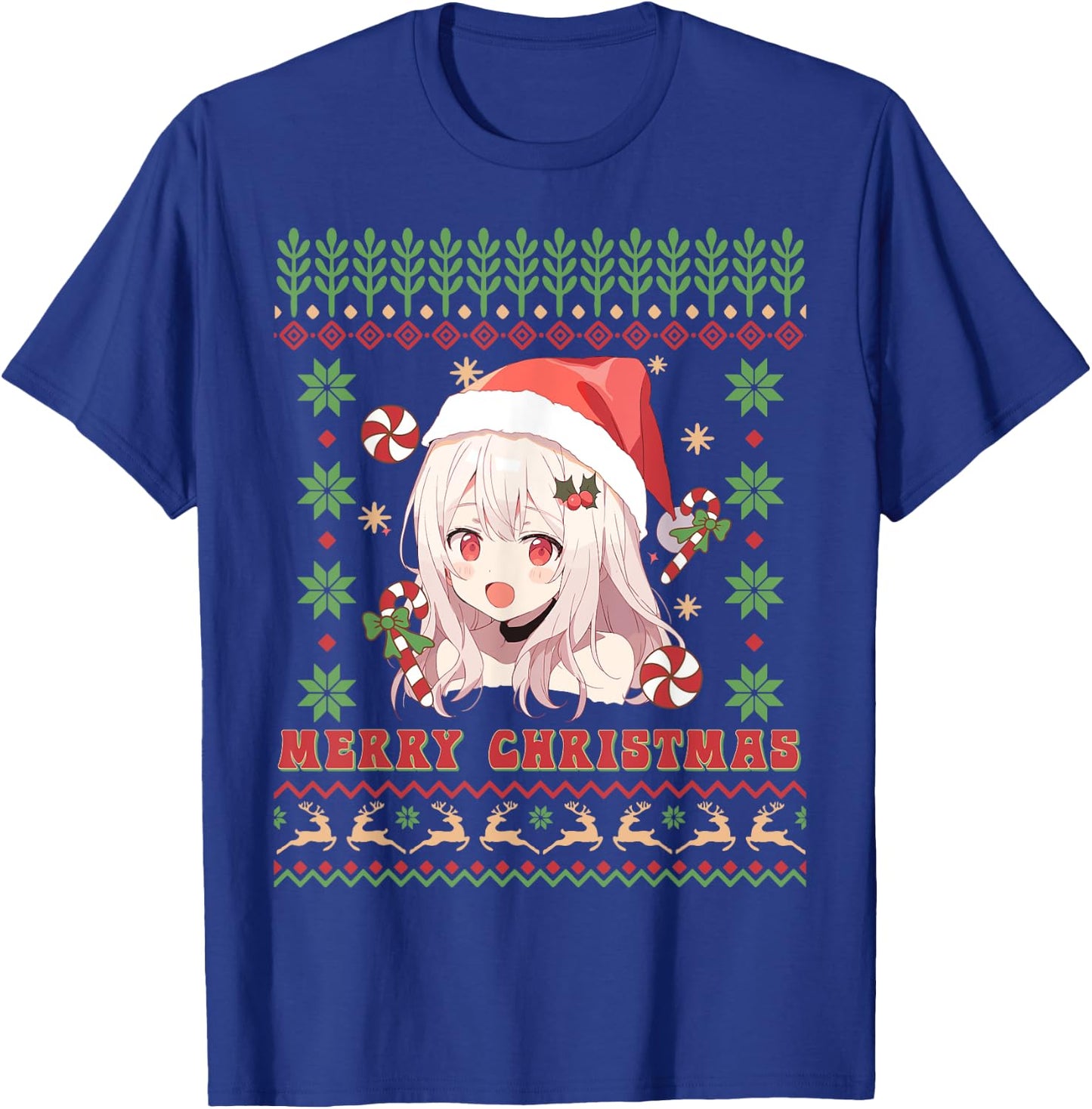 Cute Anime Girl Santa Hat Otaku Ugly Sweater Merry Christmas T-Shirt - T-Shirt | Royal