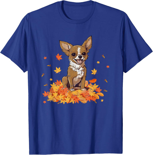 Chihuahua Hello Autumn Dog Lover Fall Leaves Thankgiving T-Shirt - T-Shirt | Royal