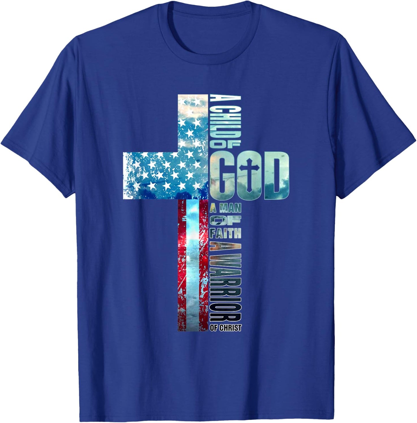 Faith Over Fears Cool Christian Cross American USA Flag Gym Women Men T-Shirt - T-Shirt | Royal